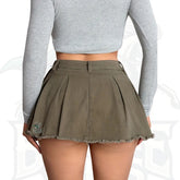 Women’s Olive Green Pleated Denim Skirt